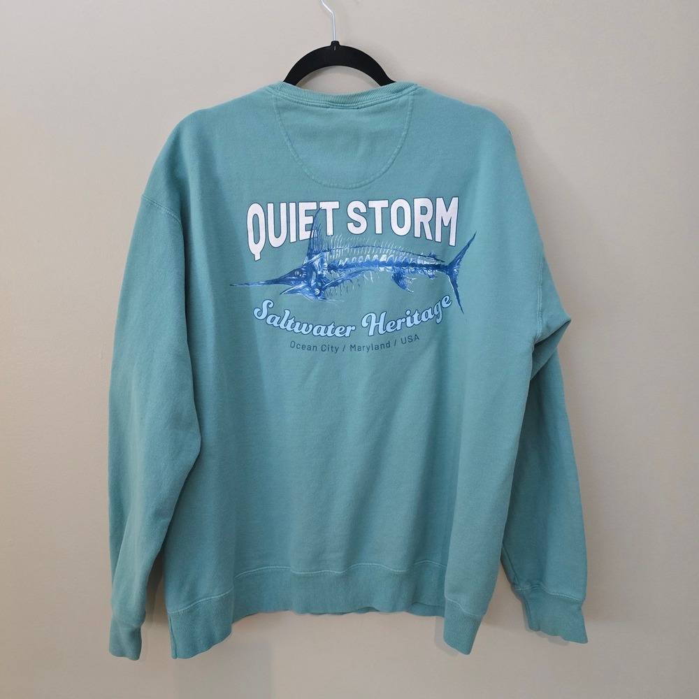 Quiet Storm Surf Shop Saltwater Heritage Marlin Sweatshirt Teal Large Ocean City